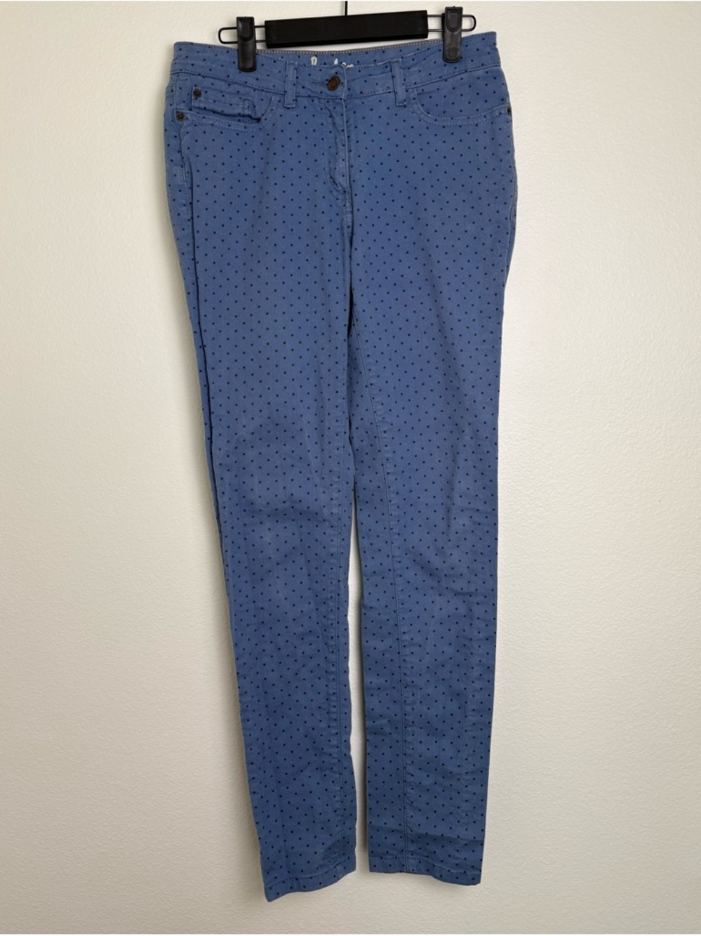 Boden Women’s Skinny Jeans Blue with Black Polka Dots Size 6R